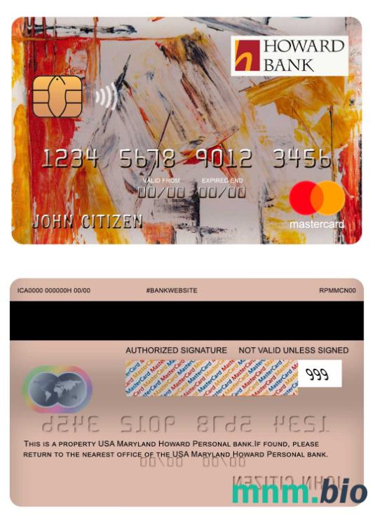 USA Maryland Howard Personal bank przykład karty mastercard w formacie PSD